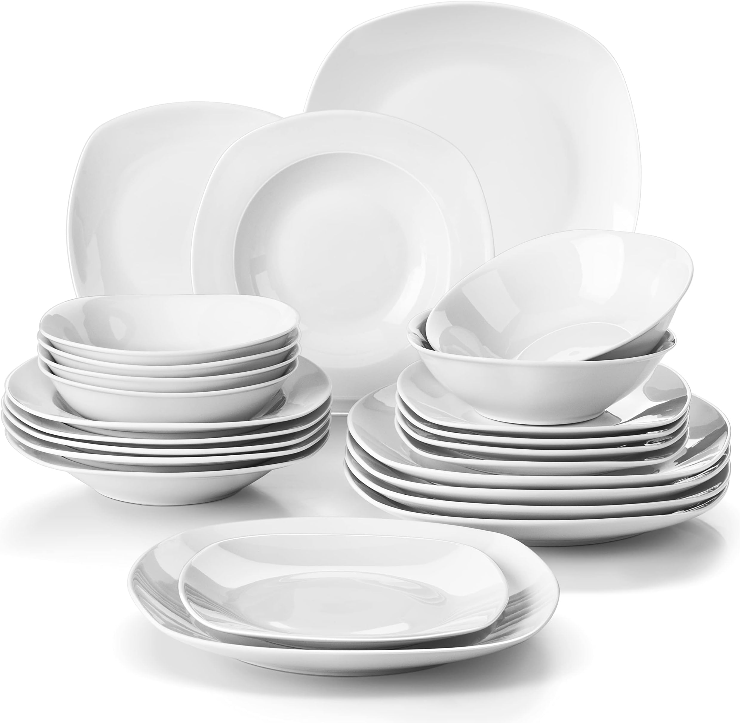 Dinnerware Sets, 24-Piece Porcelain Dinnerware Set Plates and Bowls Sets, Gray White Square Dishes Dinner Sets for Dessert, Salad and Pasta, Modern Dish Set for 6, Series Elisa