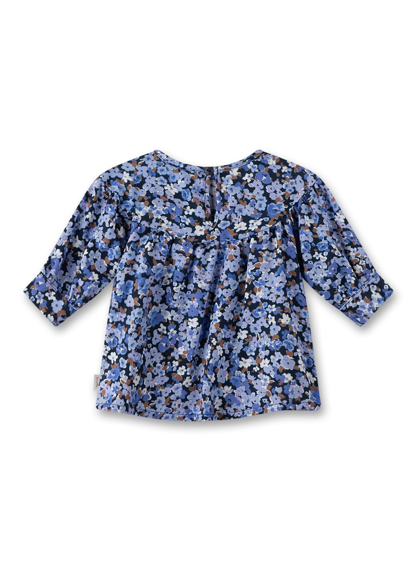 Sanetta Baby-Mädchen Blau | Hochwertiges und gemütliches Viskose Langarm Kleid mit Volants und Mille Fleur-Allover | Kinder Bekleidung