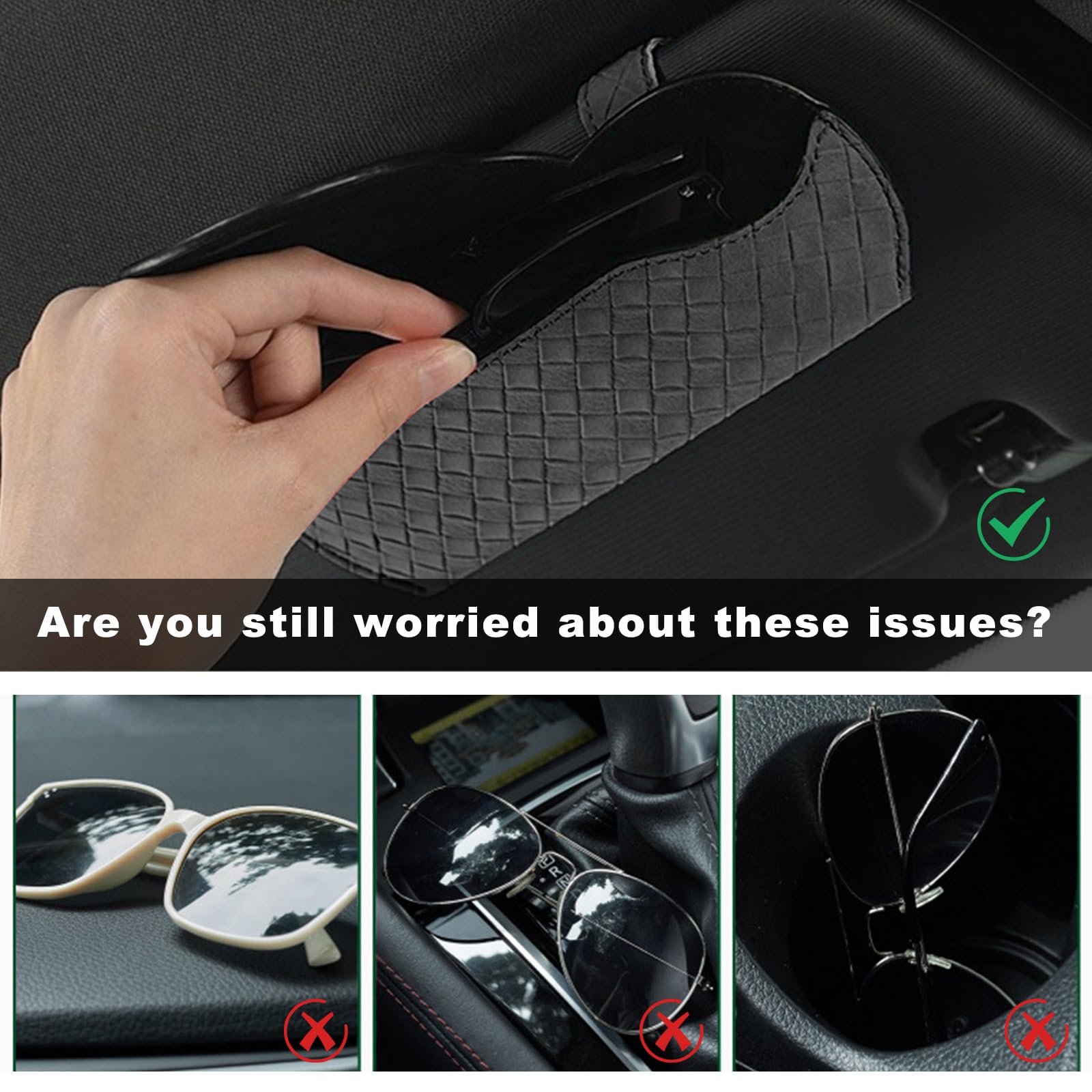 Soporte para gafas de sol para visera de coche, funda de cuero suave con clips magnéticos, soporte para gafas de sol de coche