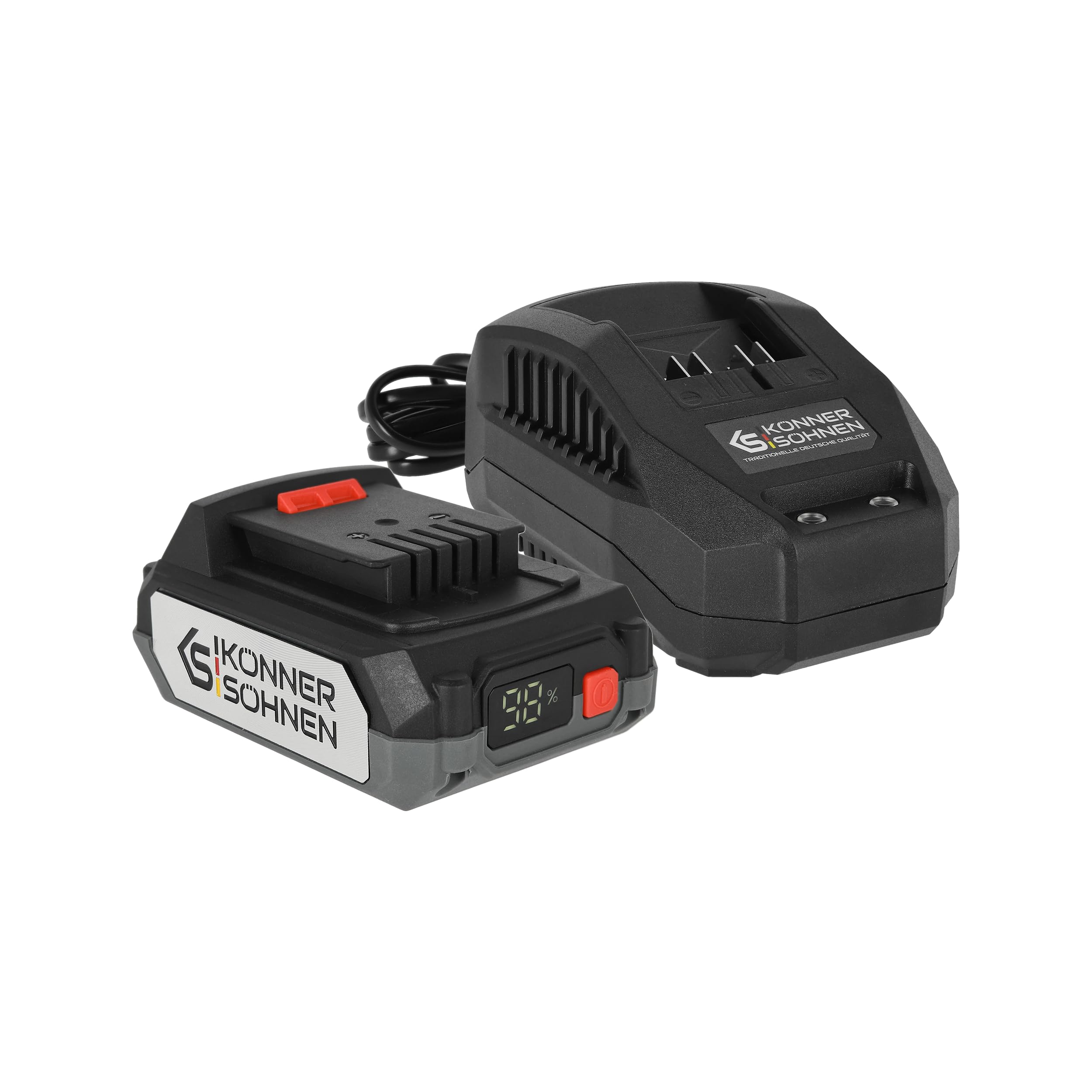 K&S Könner&Söhnen Set di caricabatterie agli ioni di litio Aku KS C24A + batteria agli ioni di litio 20 V KS 20 V2 – 1, caricatore, tensione di uscita nominale 21,5 V, corrente di uscita nominale 2,4