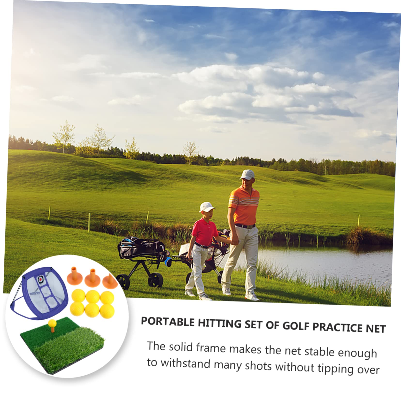 DECOMELODY Nylon Golf Practice Set Training Net Mats Practice Net Training Foldable Design Perfect for Beginners Golfers Families