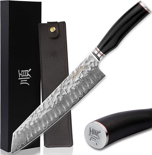 YOUSUNLONG Kiritsuke - Cuchillo de chef japonés de acero Danascus de 10 pulgadas, afilado, mango de madera de plomo natural con funda de cuero