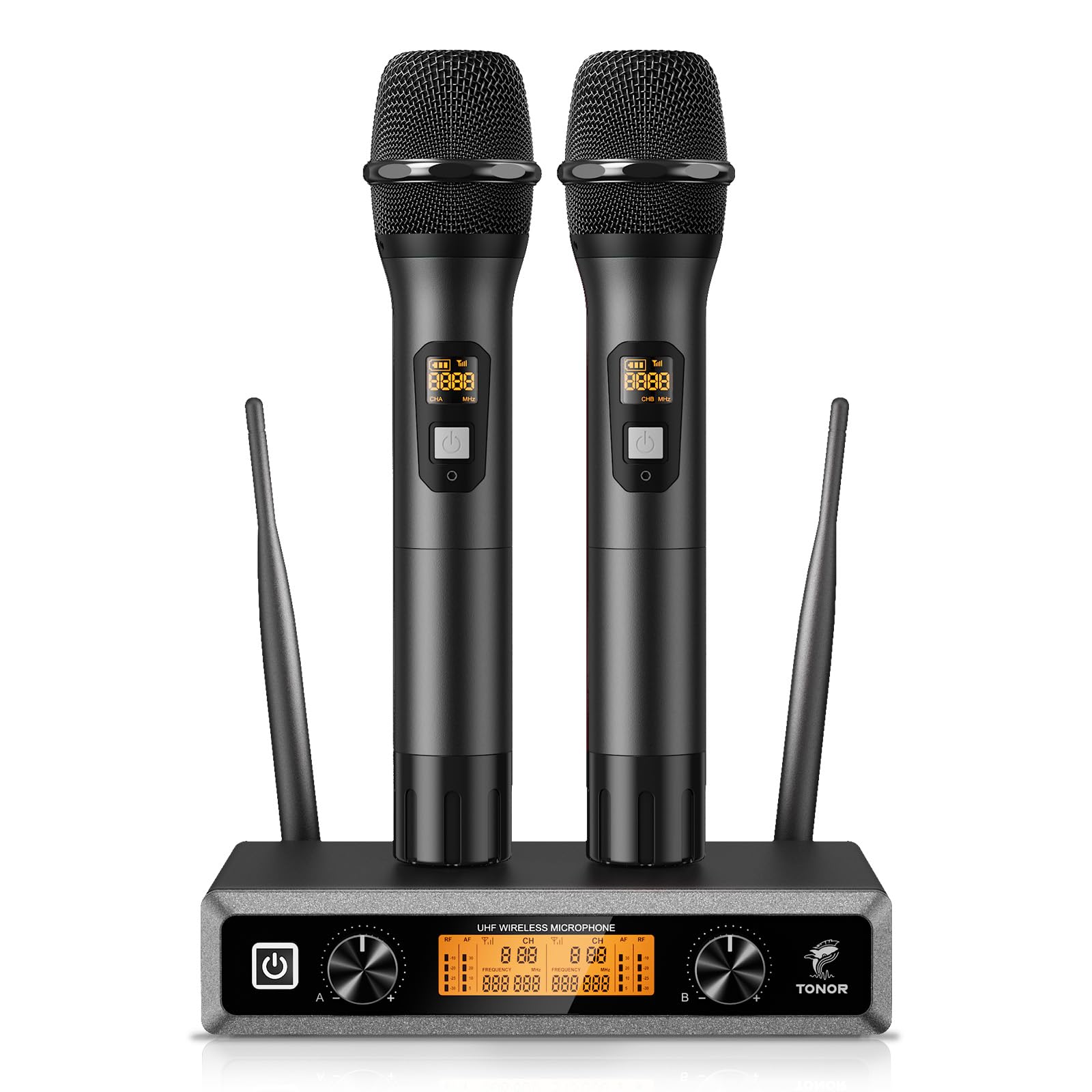 TONOR Professional UHF Wireless Microphone Dynamic Dual Microphone Wireless Microphone System Handheld Microphone Set for Karaoke Party DJ Church Wedding Meeting TW820 Black