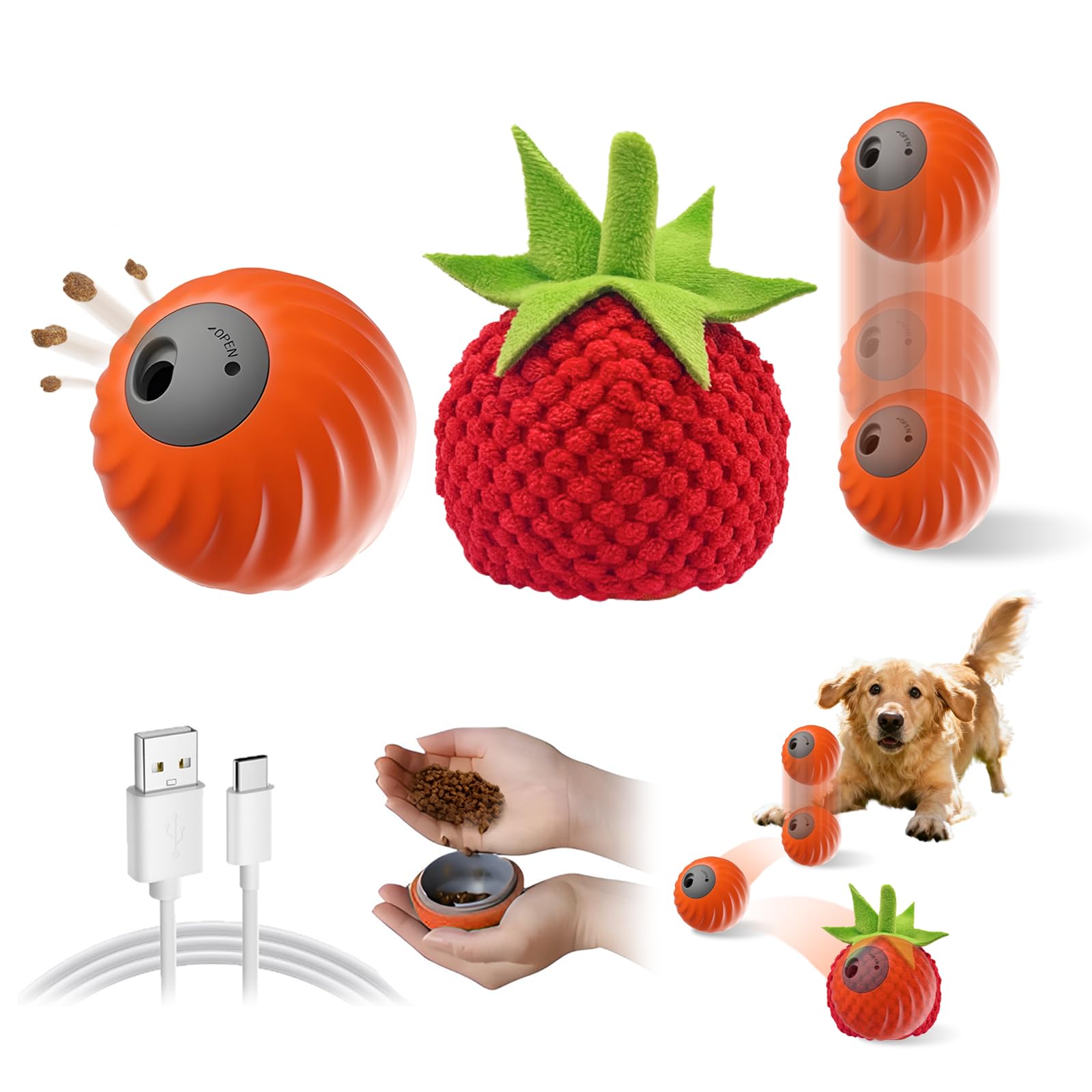 Gonggi Interactive Dog Toys Ball (Orange+Tomato)