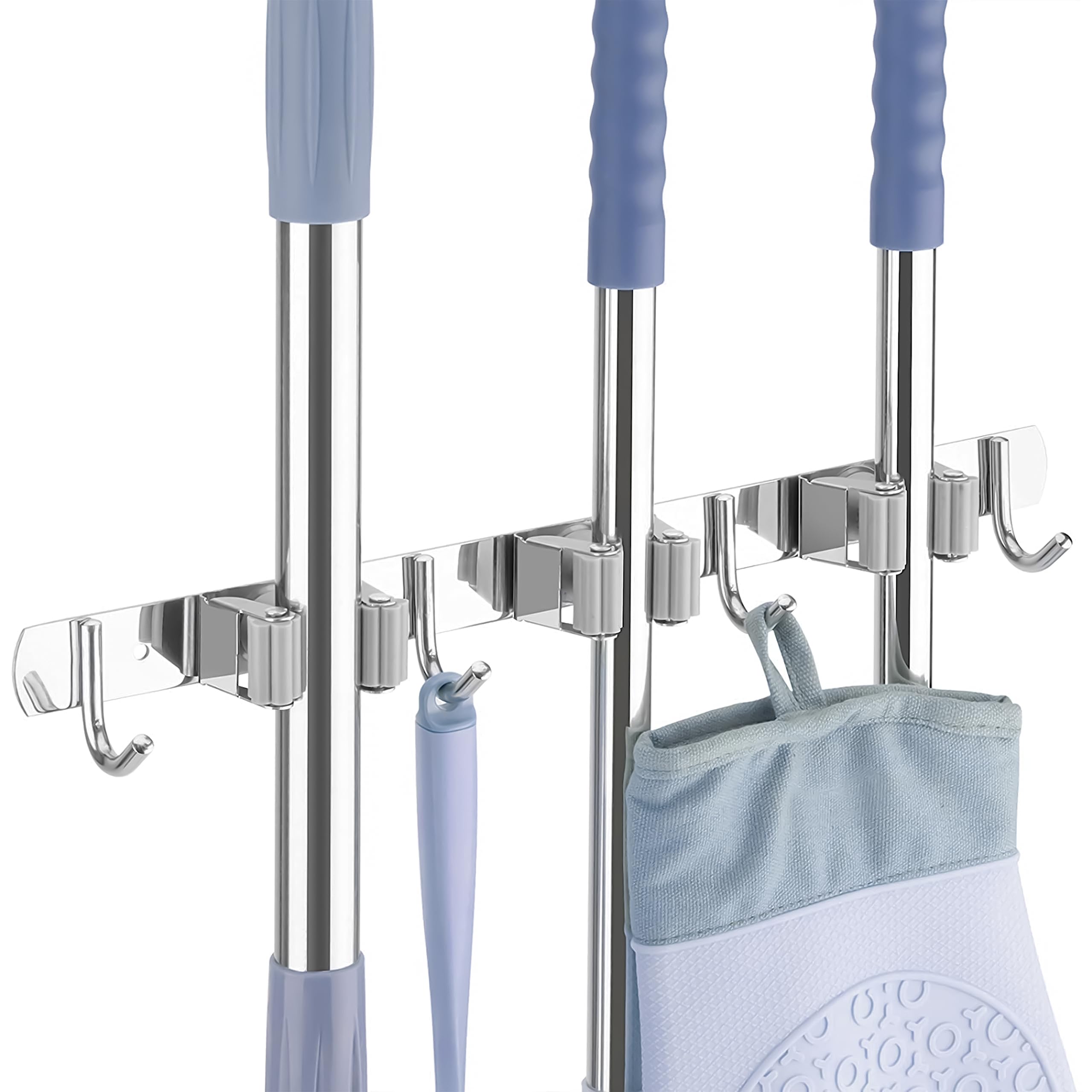 Livzing Stainless Steel Mop Holder For Wall Mounted Broom holder-Multipurpose hook hangers For Broomstick-Cleaning Brush-Tool Hanging Storage Organizer For Home-Garden-Garage-Kitchen(3 Slot-4 Hooks) (B0C86BSLPJ) Amazon Price History, Amazon Price Tracker