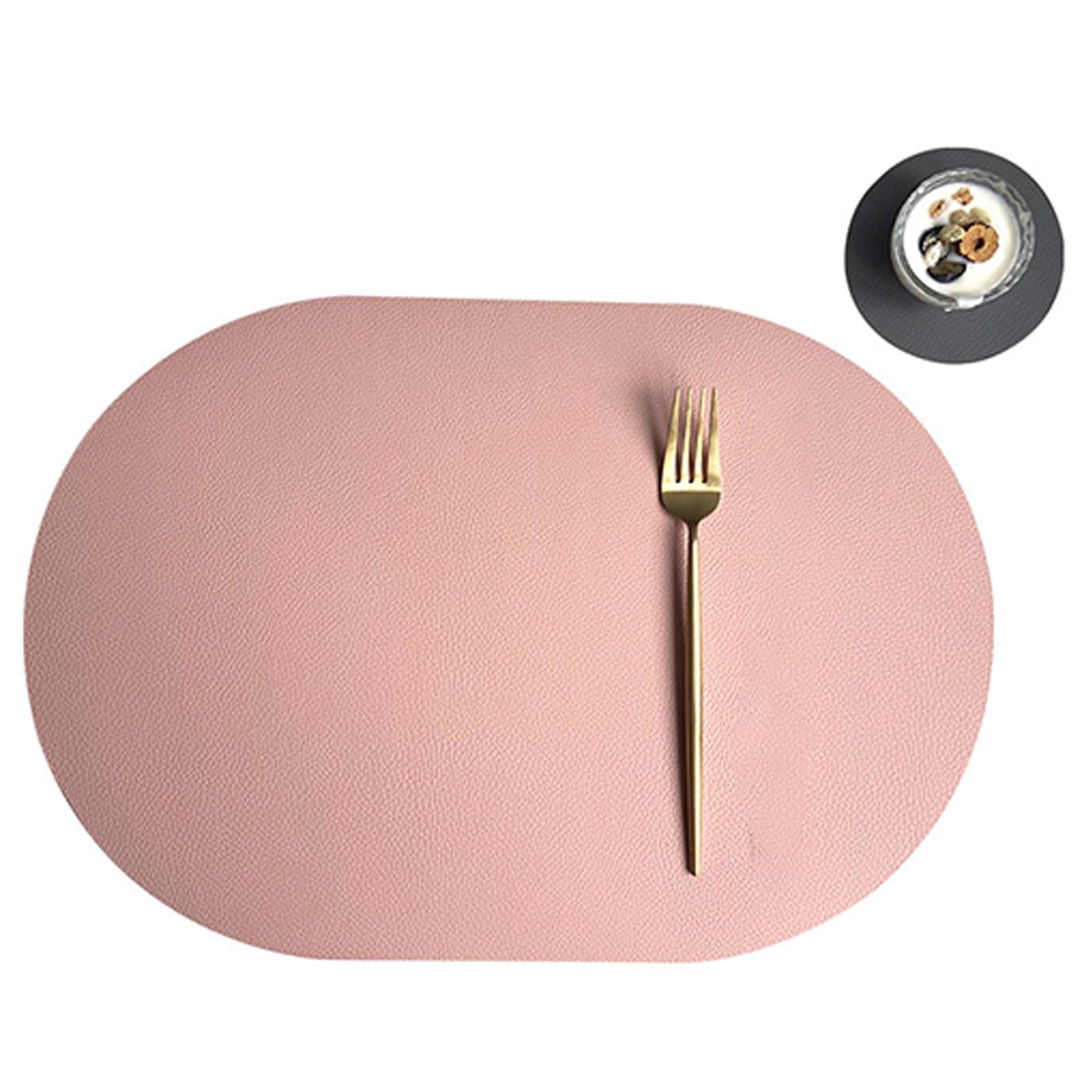 Buxuaaaa Premium PU Leather Placemats & Coasters Set, Oval Spill-Proof Tableware Mats for Commercial/Home Modern Tableware Placemats