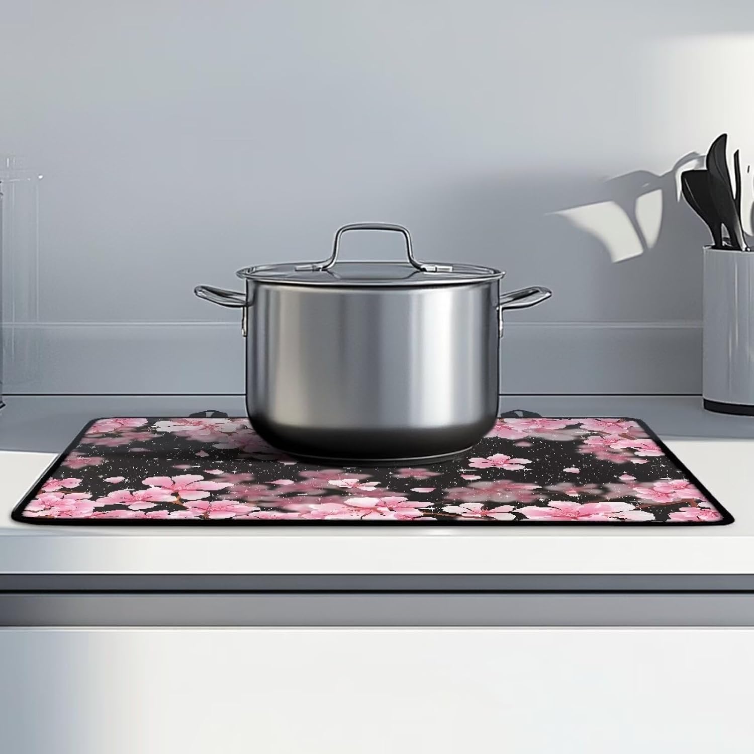 Cherry Blossom Print Cooktop Cover Reusable Stove Top Covers for Electric Countertop Heat Resistant Cooktop Protector Portable Dish Drying Mat for Home Kitchen Countertop Protector