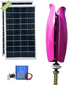 3KW Wind Turbine Generator Kit 12V 24V 48V Free Energy Windmill Vertical Axis Wind Turbine + 2 *100W Photovoltaic Panels Breeze Start Wind And Solar Hybrid Power Generation SystemPurple,48V