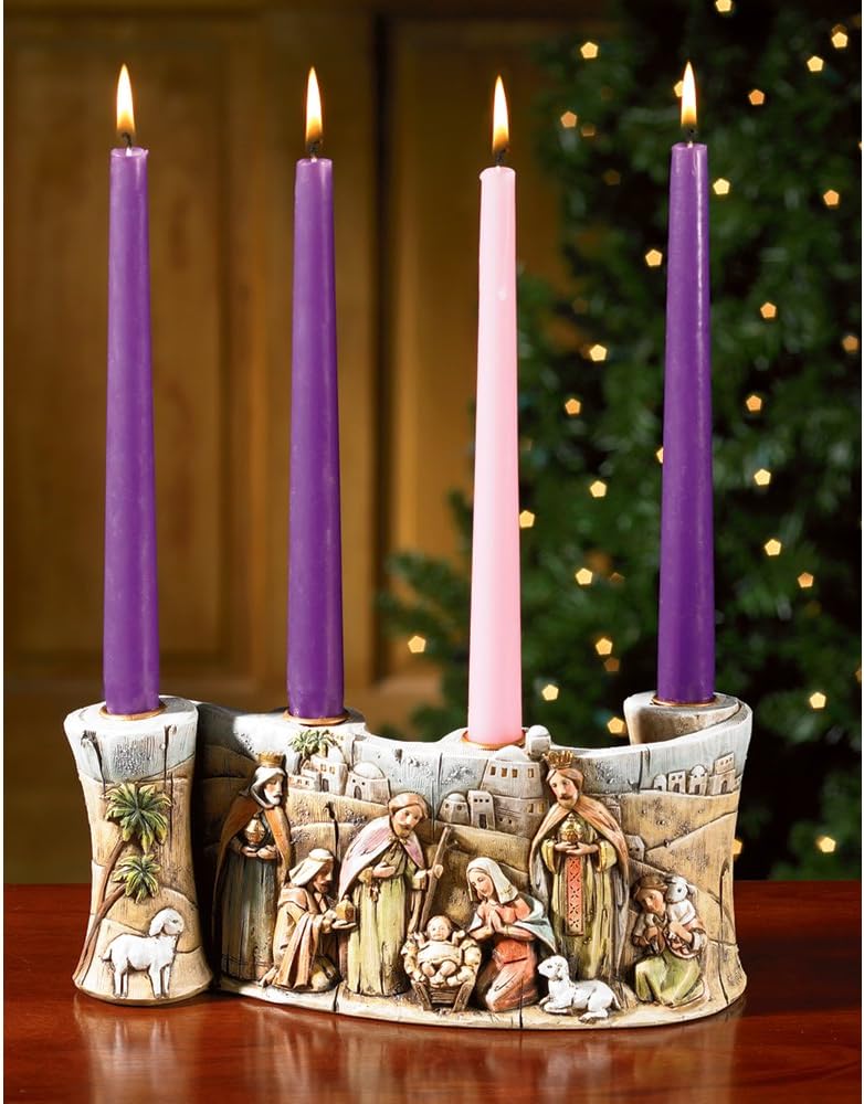 Christian Brands Holy Family Nativity Scene Resin Advent Candleholder - Candles Included!