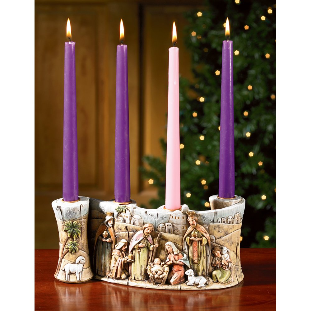 Christian Brands Holy Family Nativity Scene Resin Advent Candleholder - Candles Included!