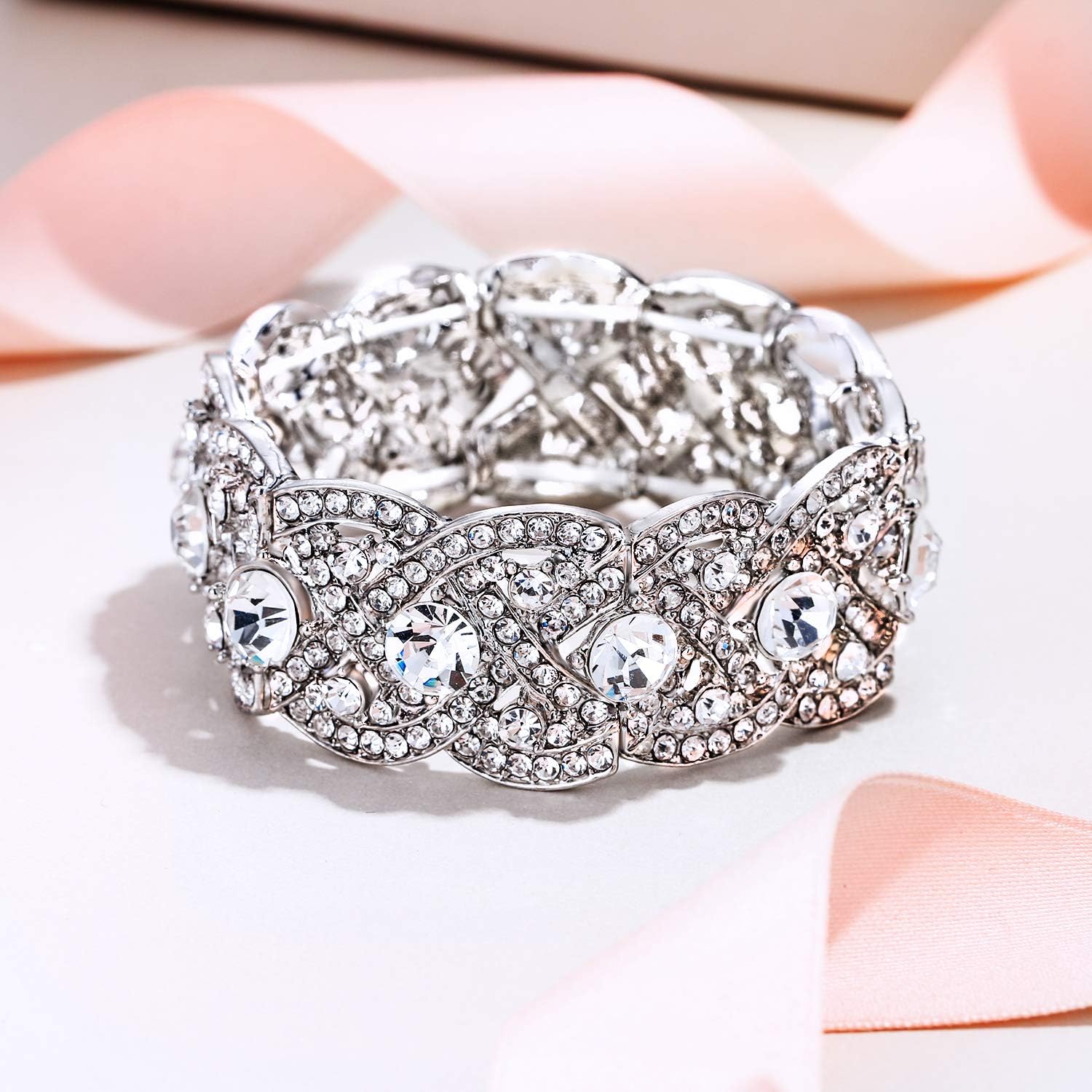 EVER FAITH Austrian Crystal Costume Jewelry Art Deco Elastic Stretch Bracelet - Image 5