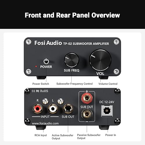 Miniatura 7 de Fosi Audio TP-02 Amplificador de Subwoofer Audio para el Hogar, Mini Amplificador de Graves Amplificador de Subwoofer Mono, con Chip TDA7498E de