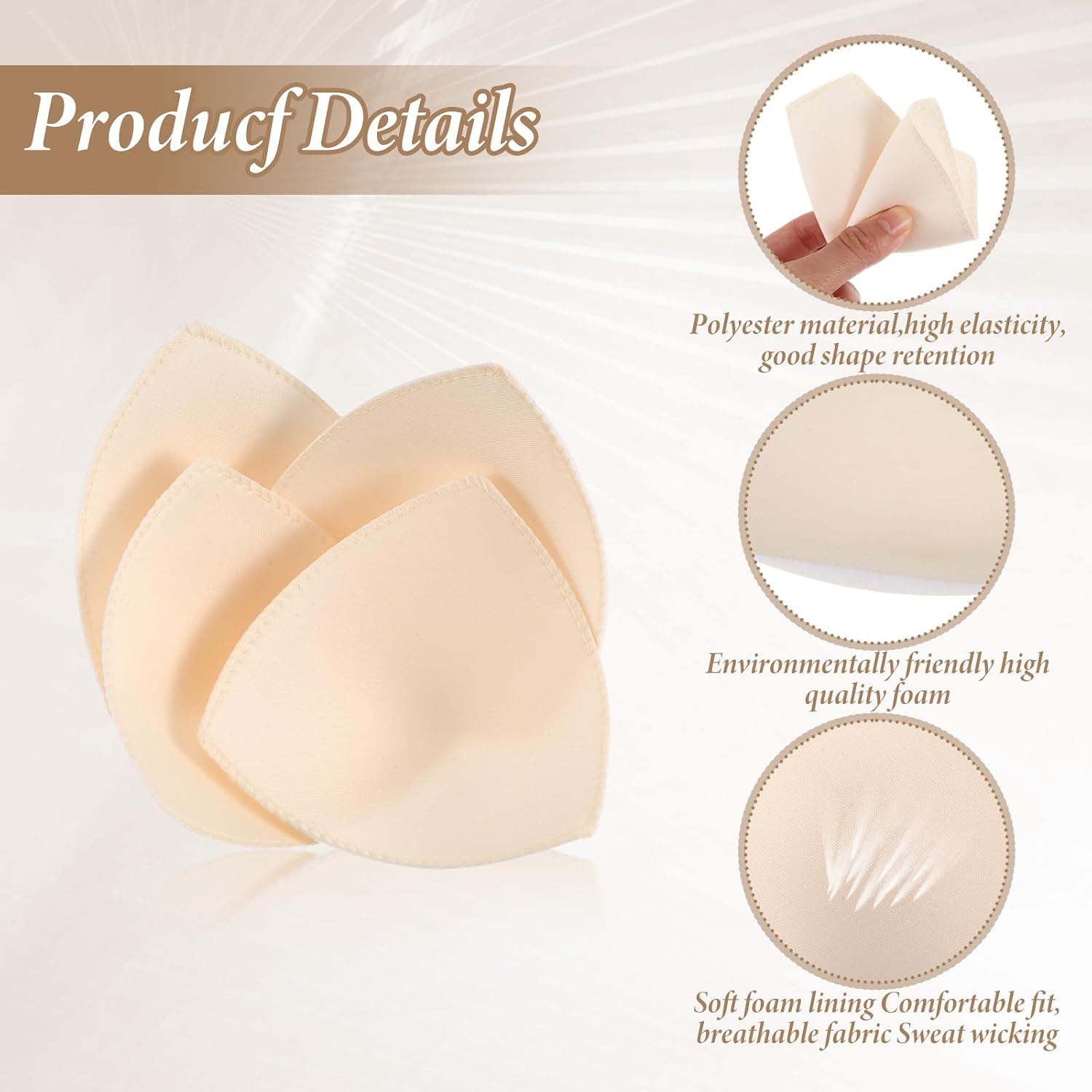 Push Up Bra Inserts Pads, 3 Pairs, Skin Tone