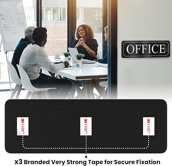 The Office Door Sign for Your Home and Business with Bigger Letters - Bright Acrylic Self-Adhesive Sign 93 in with Double Sided 3M Tape - Quick and Easy Installation Without Any Tools