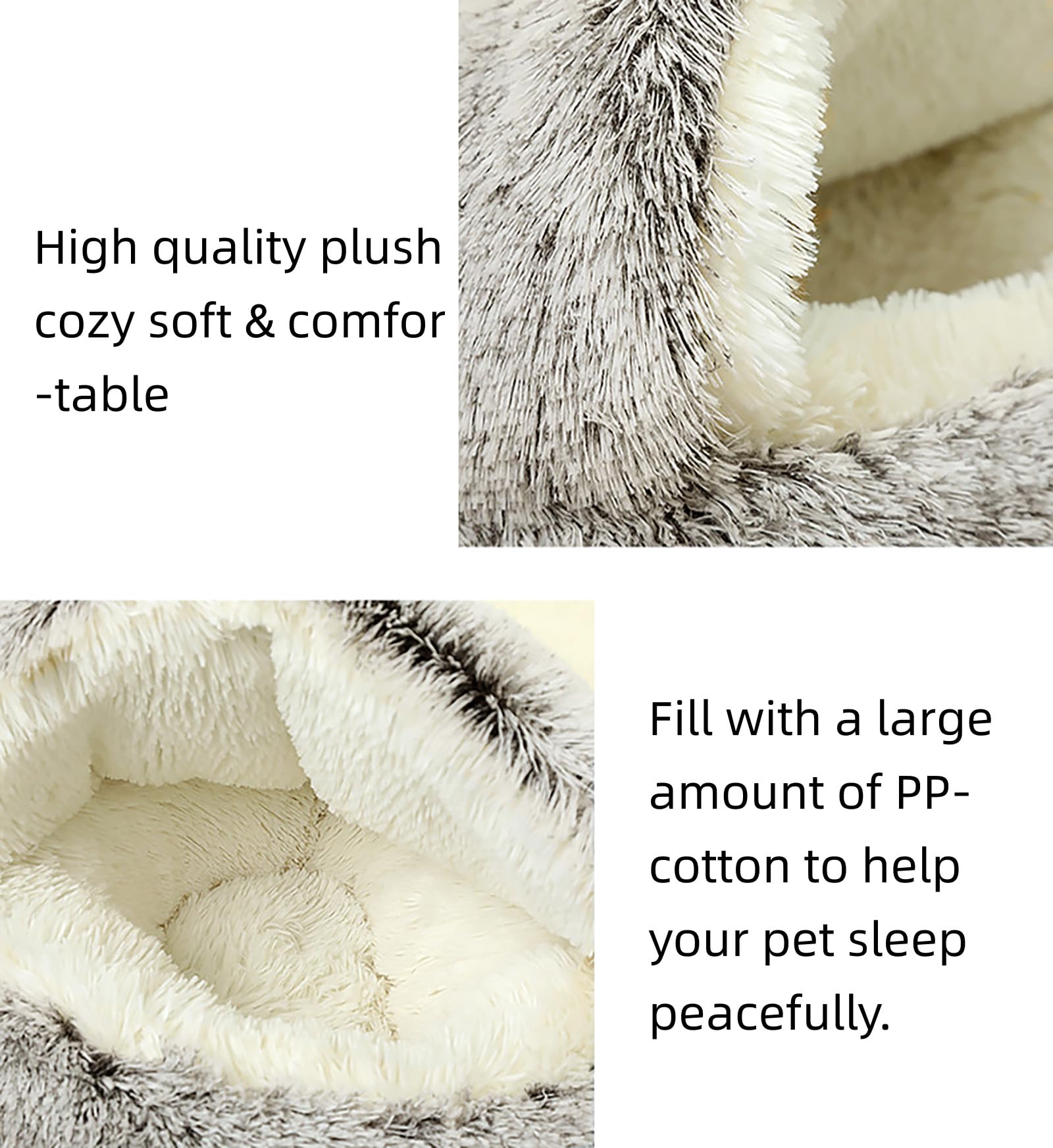 Kuscheliges Haustierbett für Hunde und Katzen, Anti-Angst-Plüsch, Flauschiger Bezug, Donut-Rund, 50,8 cm D, Kaffee, Polyester, Schichtkonstruktion