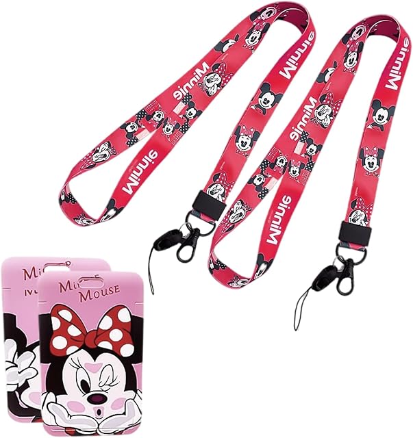 2pcs Mickey Minnie Lanyard XINBOHUI-Cute Cartoon Neck Strap Flowers Lanyard and Waterproof Transparent Printing Badge Holder for ID Card Keys Tickets Credit Card, Office School Supplies