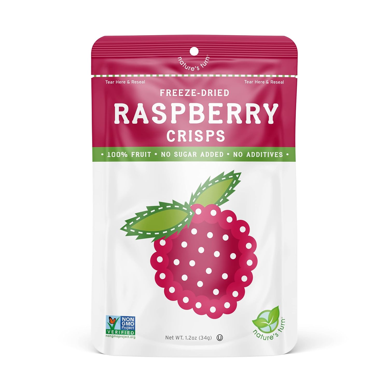 Nature's Turn Freeze-Dried Fruit Crisps – Healthy, Gluten-Free, Plant-Based, Crispy & Delicious Snack – Ideal for Cereal, & School On-the-Go Snacks – Raspberry, 6 Bags (1.2 oz Each)