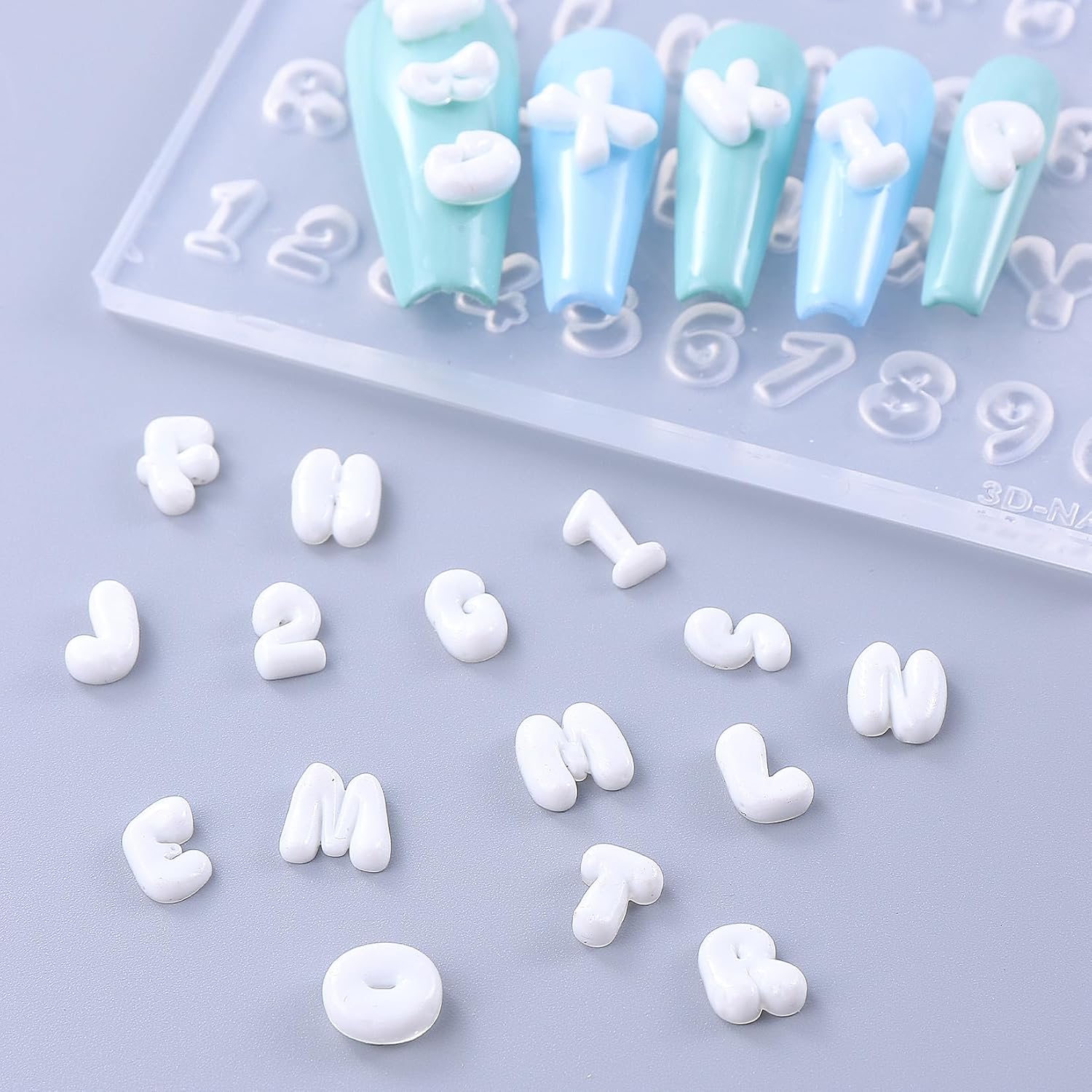 3D Alphabet Number Nail Molds, 2pcs English Alphabet Letter Heart Star Silicone Carving Template Resin Craft Making Tool Mould Nail Charms Molds DIY Manicure Decorations Accessories Nail Art Supplies