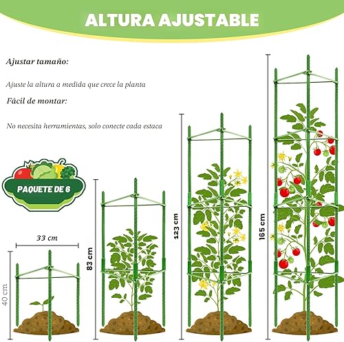 Miniatura 2 de Legigo Paquete de 6 jaulas de tomate para soporte de plantas de jardín, estacas de jardín de hasta 48 pulgadas, jaula de tomate para plantas