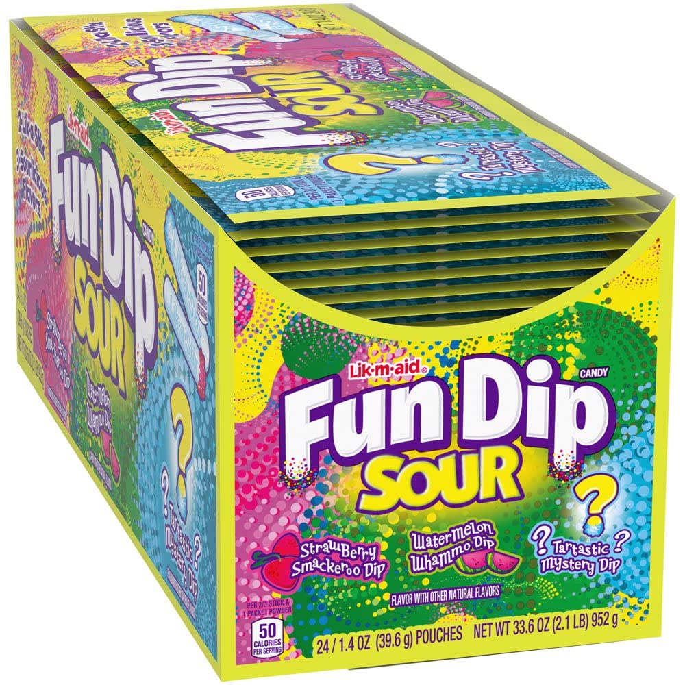 Fun Dip Sour Candy Packs (24 Pcs.) – Assorted Sour Fruit Powder Candy and Bold Zesty Flavors – Perfect for Parties, Classroom Treats, Halloween, Snacks & Fun Sharing