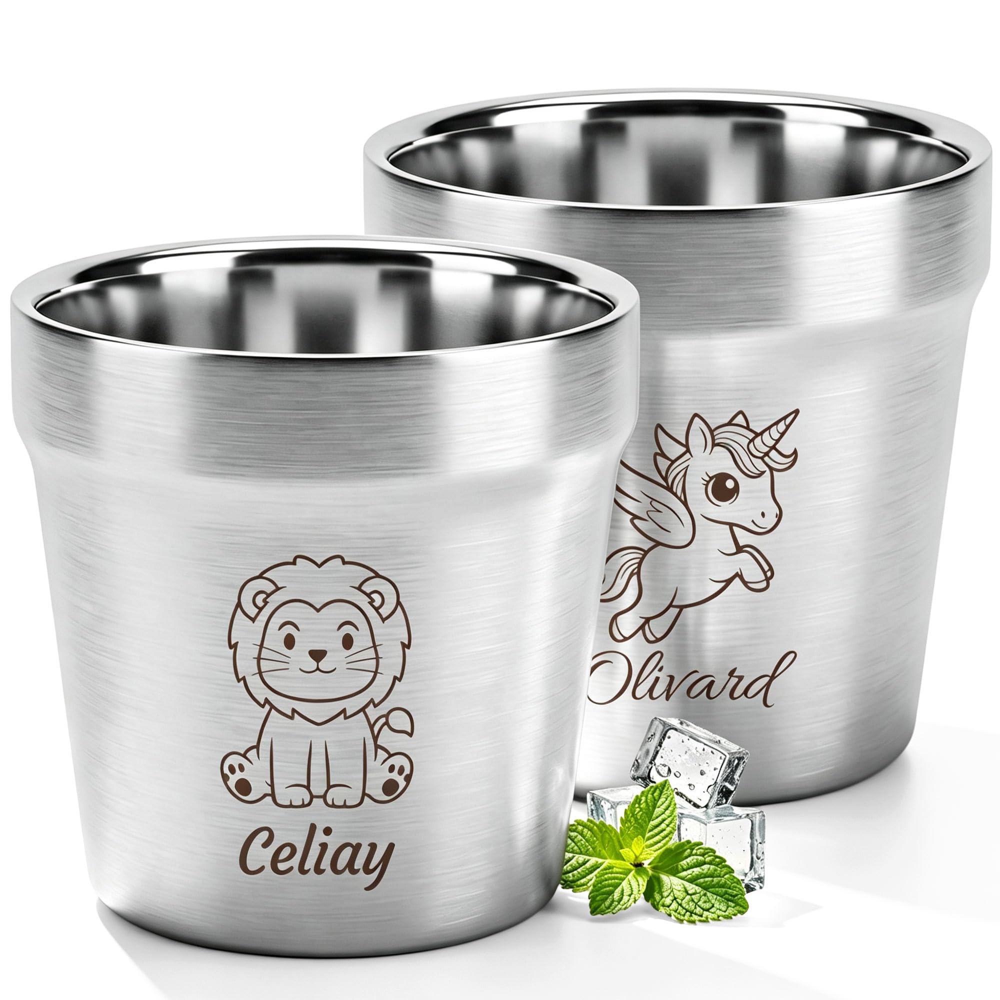 OXYEFEI Edelstahl Becher Kinder personalisiert mit Namen & Motiv graviert – Unzerbrechlicher Trinkbecher für Jungen & Mädchen – Geschenk zum Geburtstag, Kindergartenstart & zur Taufe