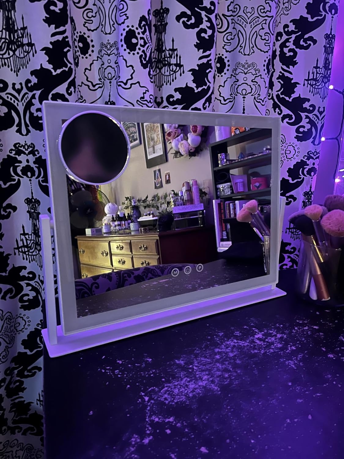 ROLOVE 8x10 Inch Lighted Vanity Mirror, 3-Color Dimmable LED Lighting & Touch Control, Portable Makeup Mirror with U-Bracket for Travel/Dressing Room (White)