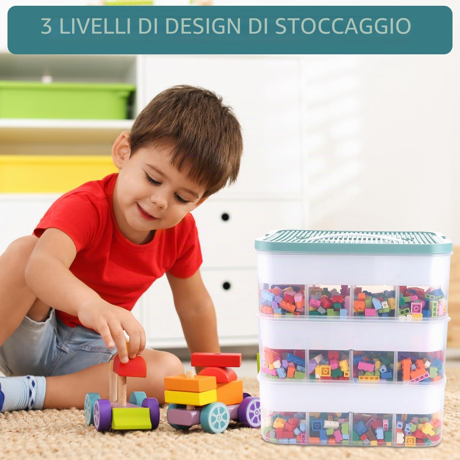 JMIATRY Scatole Plastica con Coperchio per Lego 30,5 x 23 x 32,5 cm, 3 Strati Trasparenti Scatola per Scomparti, Contenitori Mattoncini Impilabili Per riporre piccoli oggetti