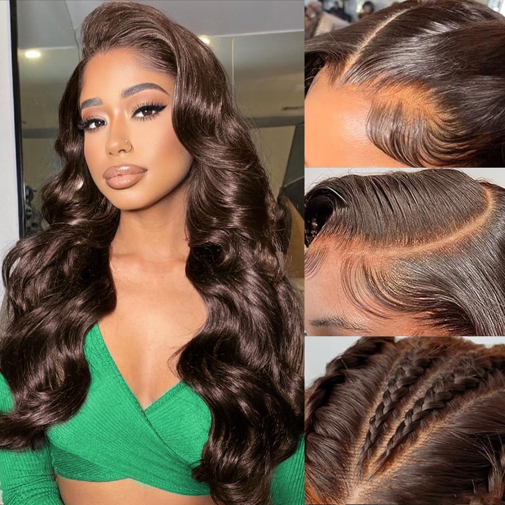 26 Inch Chocolate Brown Lace Front Wig 13x4 Body Wave Human Hair Wig Brown Lace Front Wigs Human Hair Pre Plucked Colored Wigs Human Hair 200 Density HD Frontal Wigs Human Hair Brown Wig Human Hair