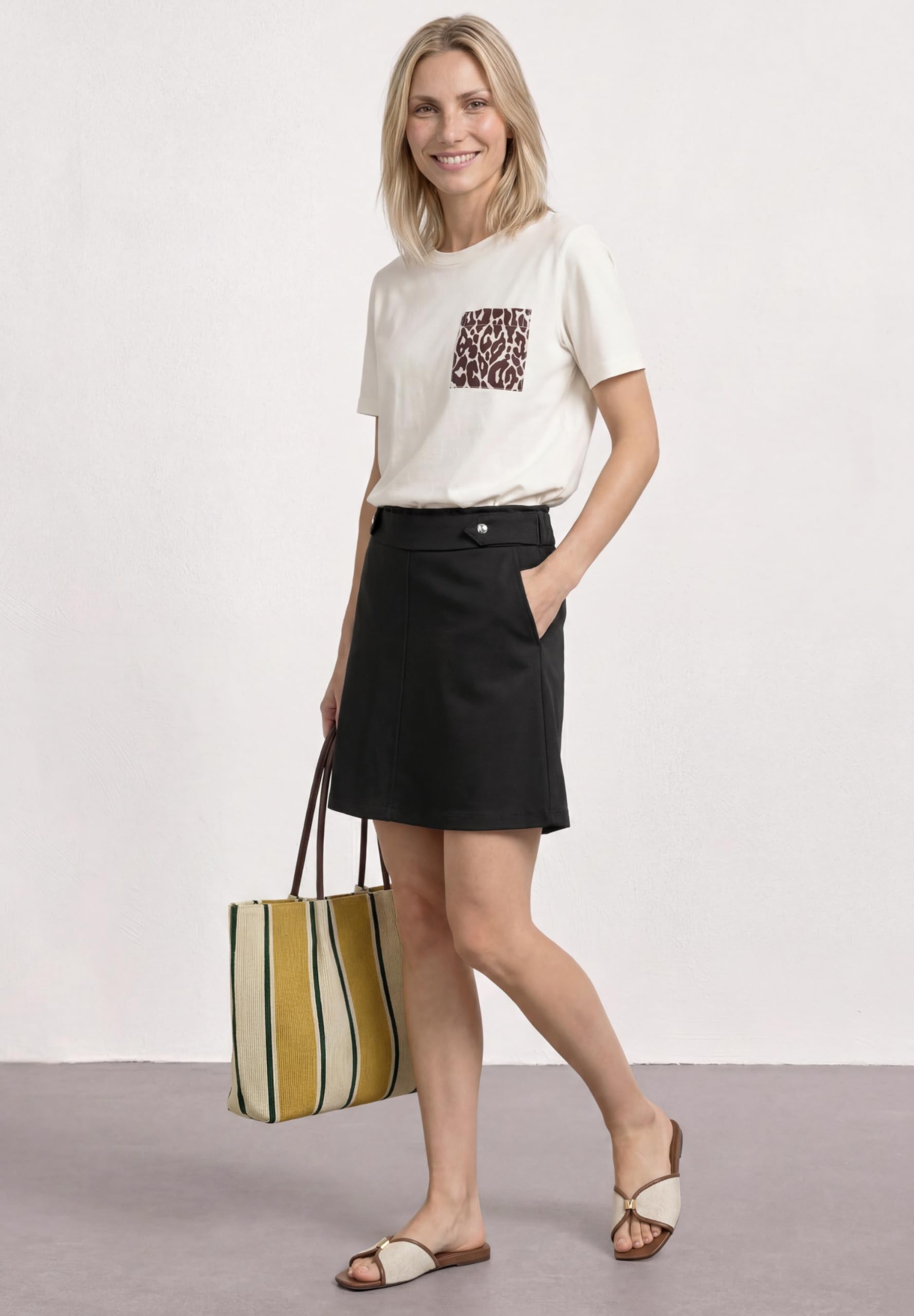 Damen Kniefreier Rock mit Knopfdetails