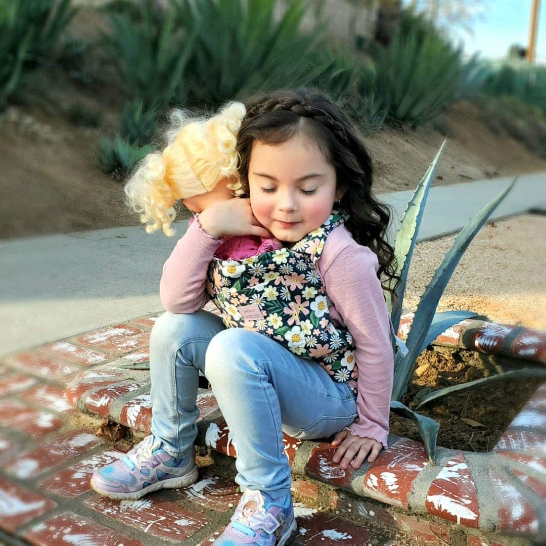 Bebamour Portabambole per bambine, fascia porta bebè 3 in 1, morbida, 100% cotone, accessorio per bambole, Light Blue Flowers - 5