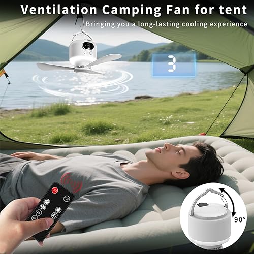 Miniatura 3 de Ventilador de techo portátil inalámbrico con control remoto, diseño de 3 cuchillas, funciona con batería de 10040 mAh, ventilador colgante