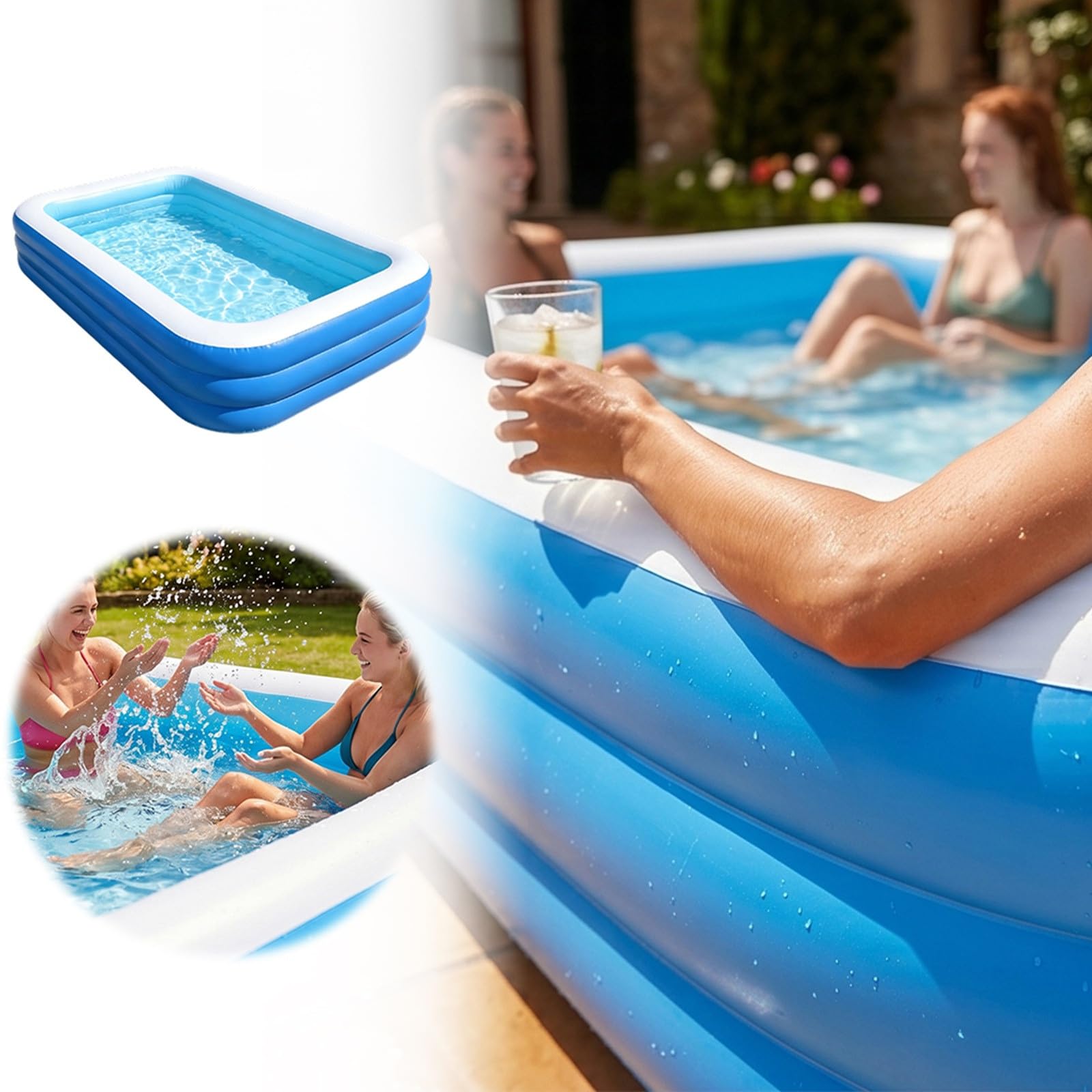 Piscine Gonflable Rectangulaire 260 X 155 X 45 Cm – Pour Enfants Et Adultes – PVC Renforcé – Patch Réparation Inclus – Idéale Jardin Ou Terrasse