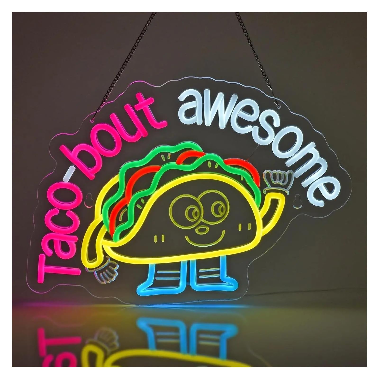 RONGCH Hanging Art Signs Taco-Bout Awesome Neon Sign Dimmable for Restaurant Shop Cafe Party Business Window Display Decor 44x30.8cm