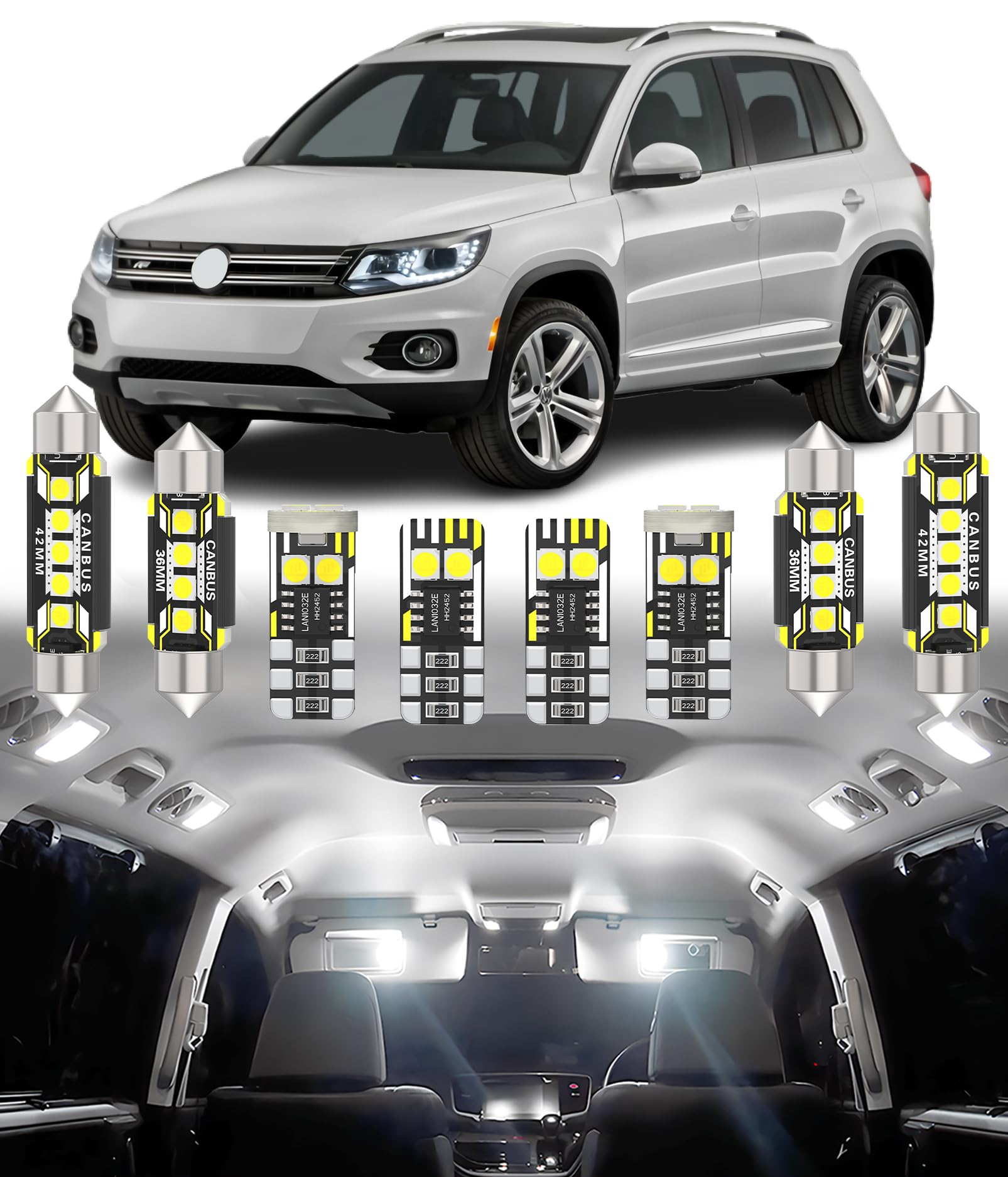 PACK INTERIEUR FULL LED POUR VOLKSWAGEN TIGUAN Couleur Blanc Pur, P