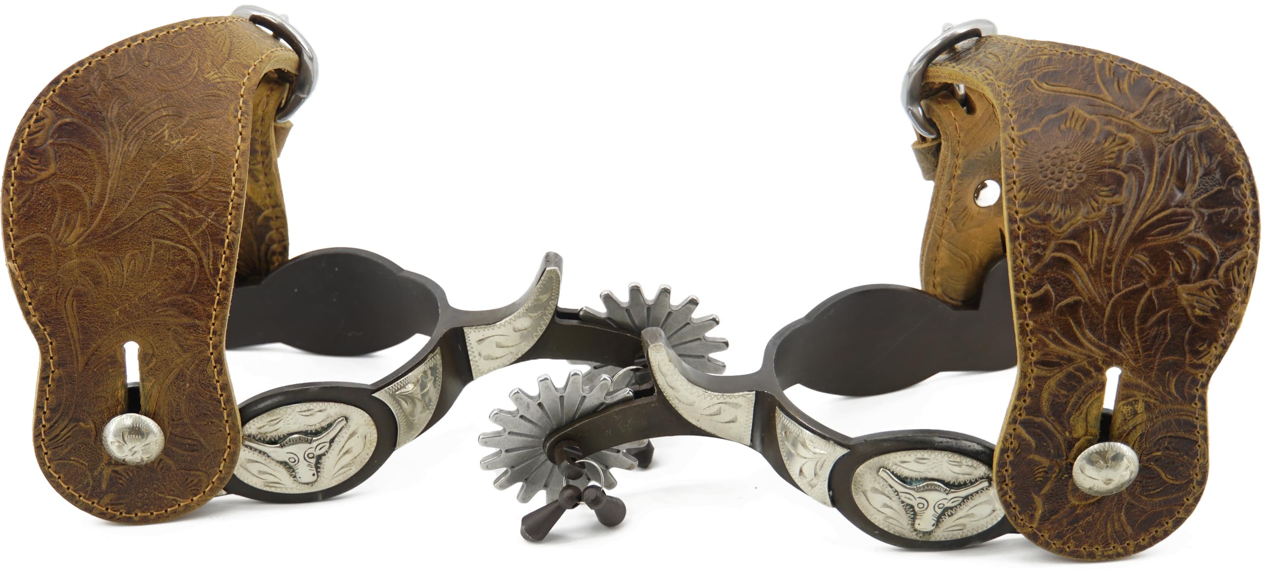 Western Antique Cowboy Sporen mit Gravur Design mit Sporenriemen