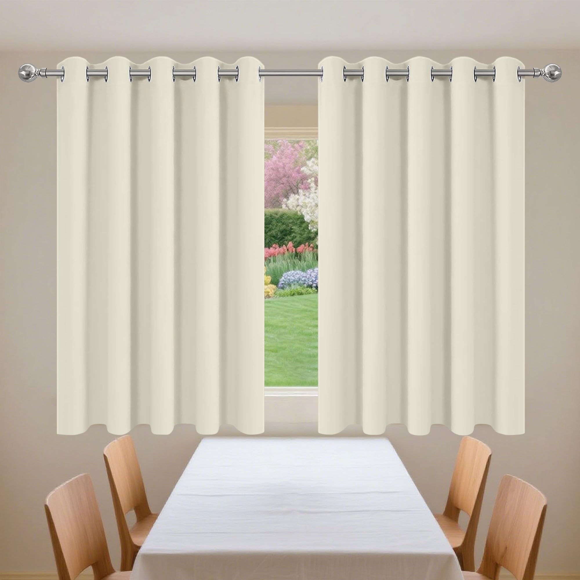 Gardinen Blickdichte Vorhänge 172 x 201 cm Wärmeisolierend Kälteschutz Sonnenschutz Gardienen Schals Wohnzimmer/Ösenvorhang Vielen Farben Und Größen für Schlafzimmer, Beige