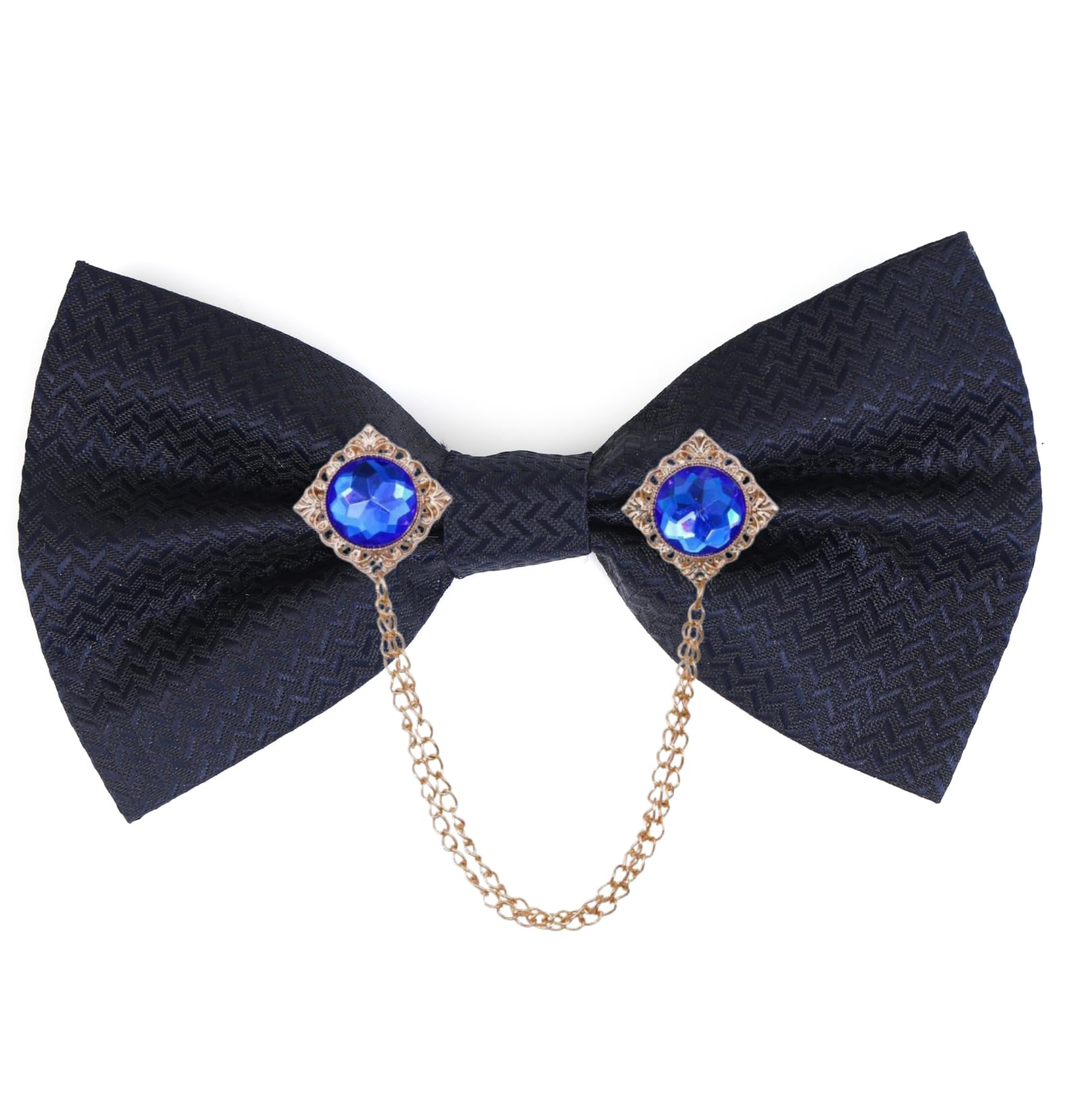 random stripe Men’s Premium Designer Bow Tie with Dual Chain & Gemstone Brooch | Adjustable Pre-Tied Bow Tie-picture-44