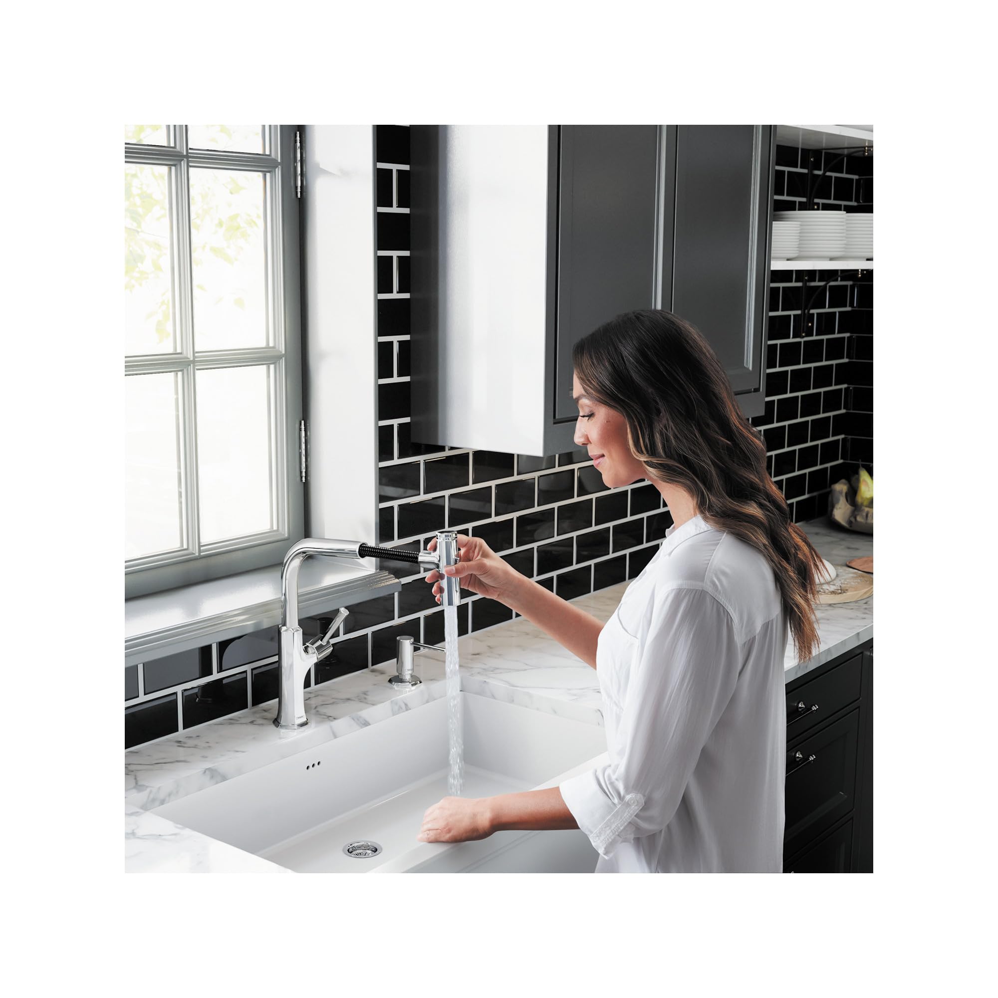 hansgrohe Dispensador de jabón de baño y cocina de 3 pulgadas en cromo, 04857000