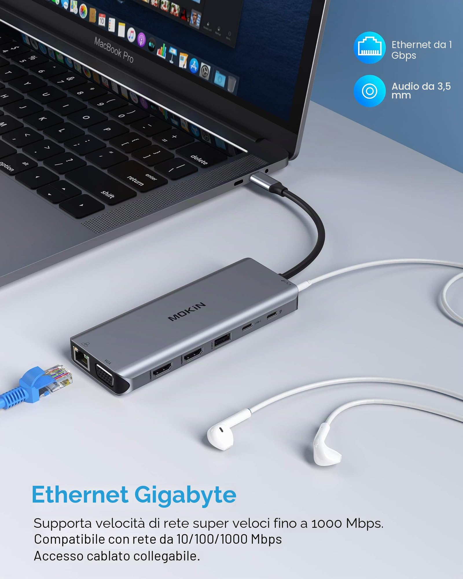 Adattatore USB C Dual HDMI, 14 in 1 Docking station USB C 3 Monitore Dual HDMI 4K VGA,Gigabit Ethernet, USB 3.0/2.0, PD 100W, SD/TF,3.5 mm Audio per Lenovo Yoga, Dell XPS, HP ecc. | con 2 HDMI+VGA+Ethernet+5*USB 3.0/2.0+100W PD+SD/TF+3.5 mm Audio per Leno