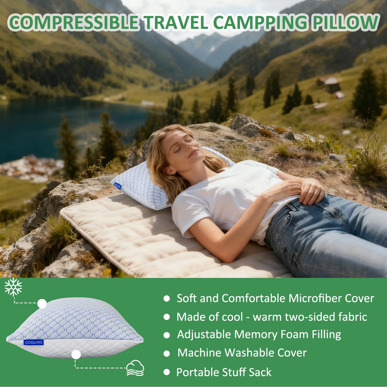 TAIKOUL Gehannah Travel Pillow - Compressible Camping Pillow for Sleeping