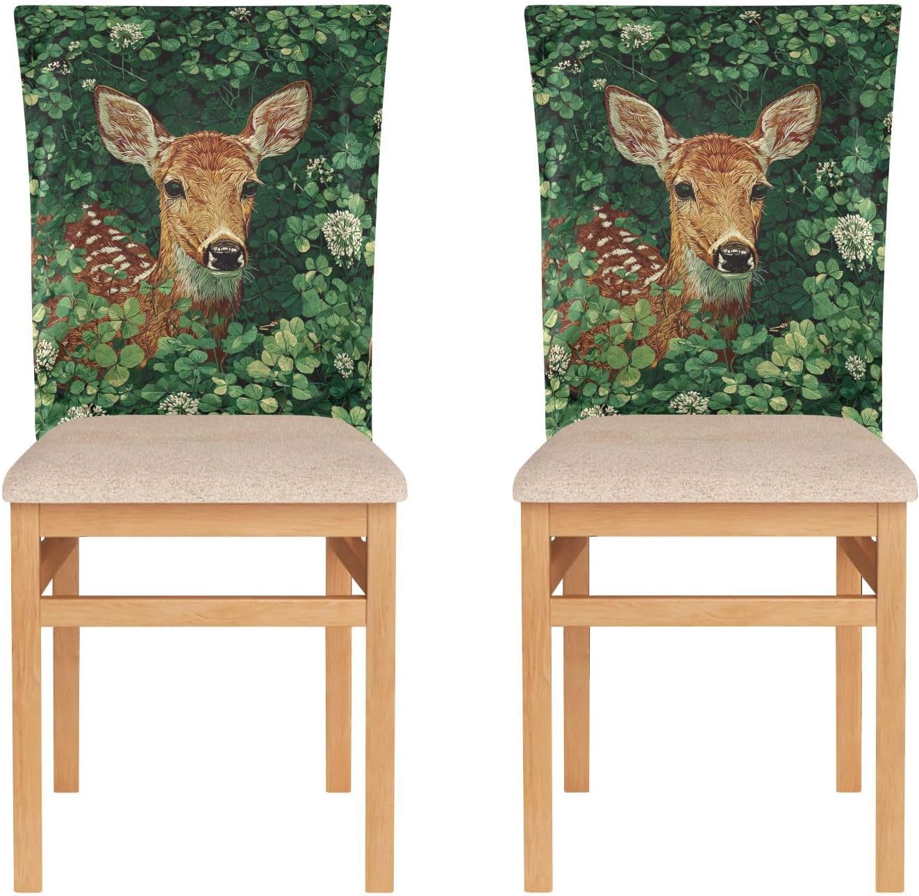 ALAZA Deer Green Clovers Chair Back Cover Set of 6, Washable Reusable Removable Chair Slipcovers Decorative Chair Cover for Home Kitchen Wedding Party