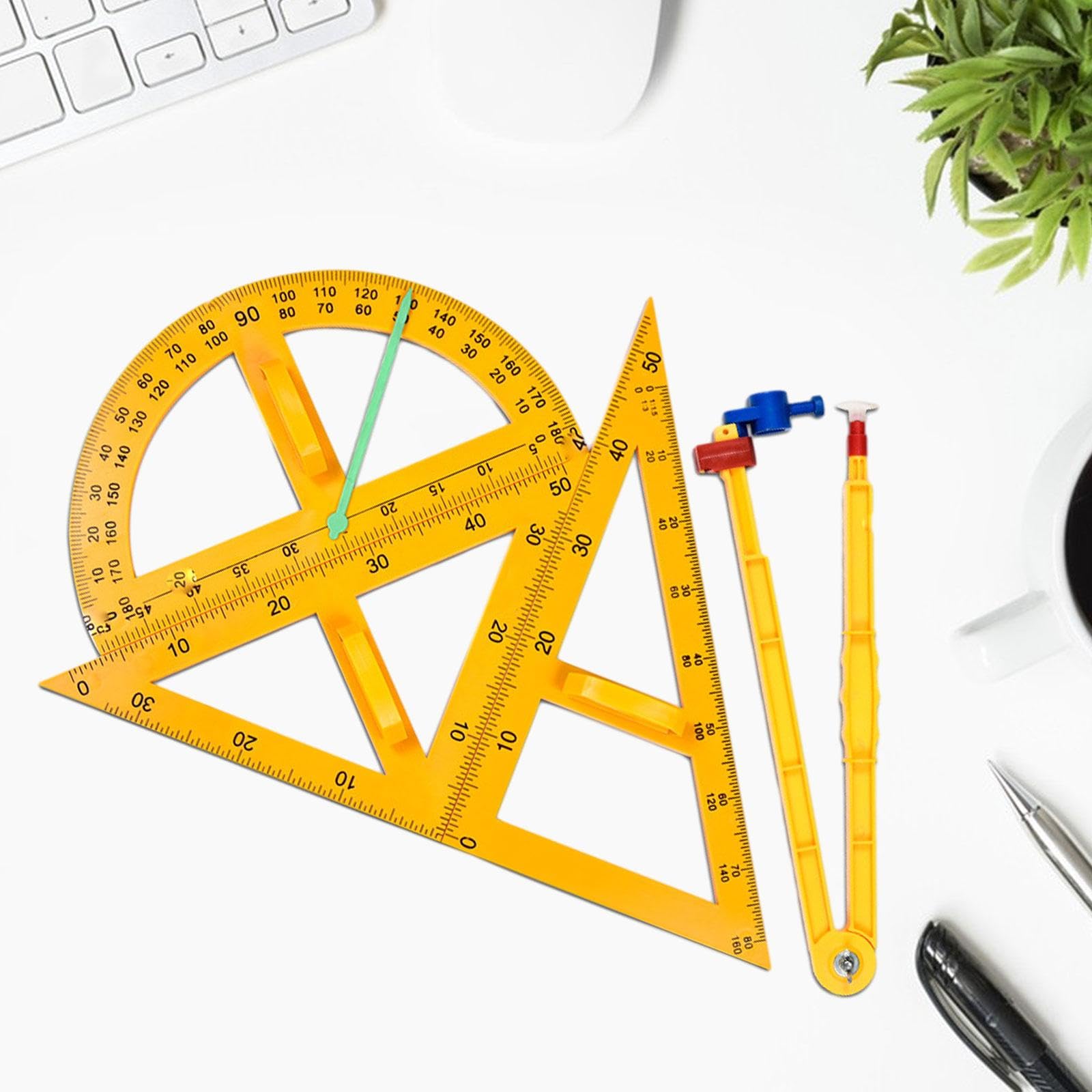 4 Teiliges Set mit Mathematiklinealen, Linealen, Winkelmessern, Zeichen, Schreibwaren, Dreieck Und Linealzubehör für Whiteboards, Tafeln