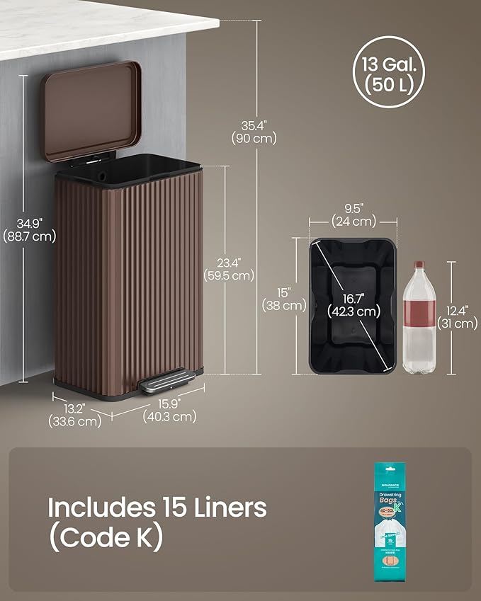 Caneca de Basura SONGMICS 50 L con Pedal y Tapa de Cierre Suave miniatura 2
