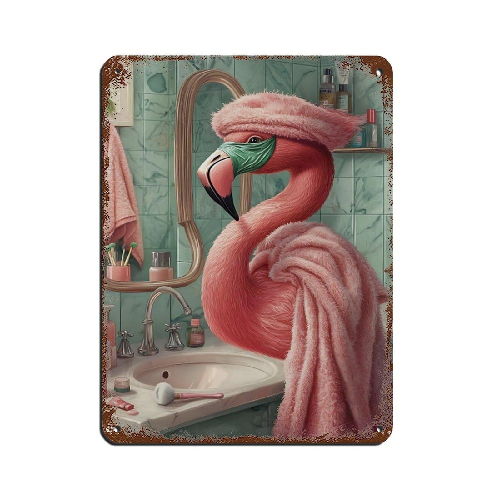 Flamingo, Bathroom Decor Retro Poster Metal Tin Sign Chic Art Retro Iron Painting Bar People Cave Cafe Family Garage Poster Wall Decoration 12x16inch(30x40cm)