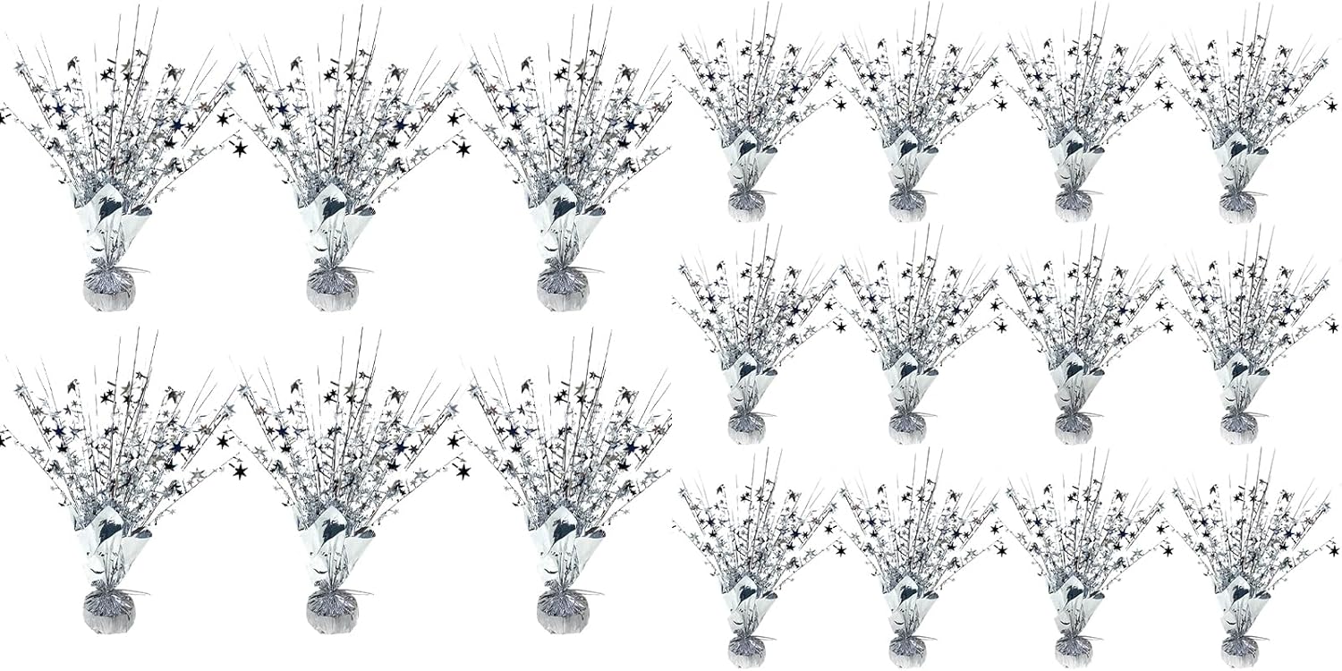 18 Pack Metallic Foil Spray Centerpiece Star Table Decoration Burst Table Centerpieces for Birthday Wedding Anniversary Graduation Holiday Party Supplies Decor, Silver