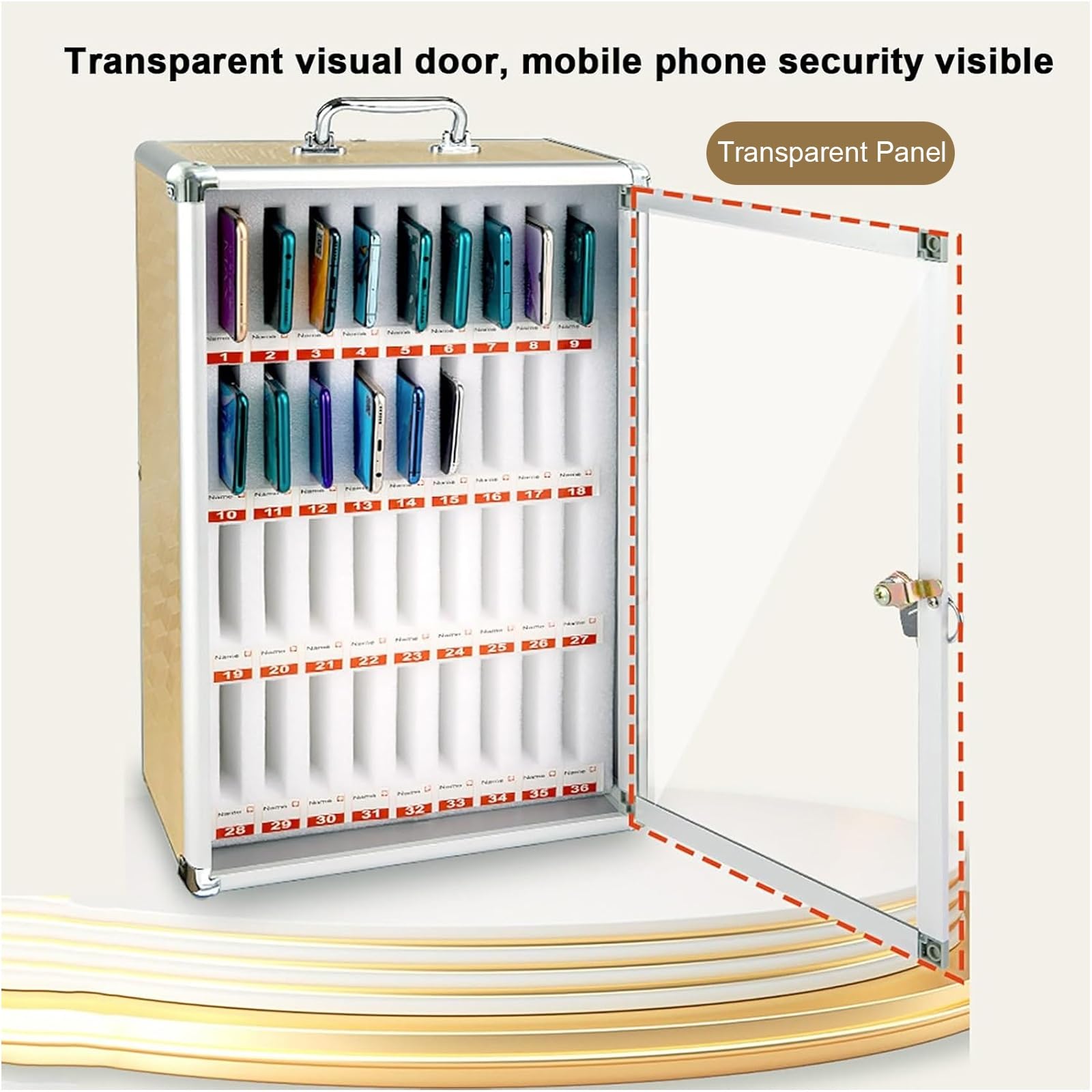 Supporto per telefono cellulare in lega di alluminio con maniglia e blocco di sicurezza, ideale per aule, sale riunioni, palestra e uso in fabbrica, durevole e versatile supporto per dispositivi