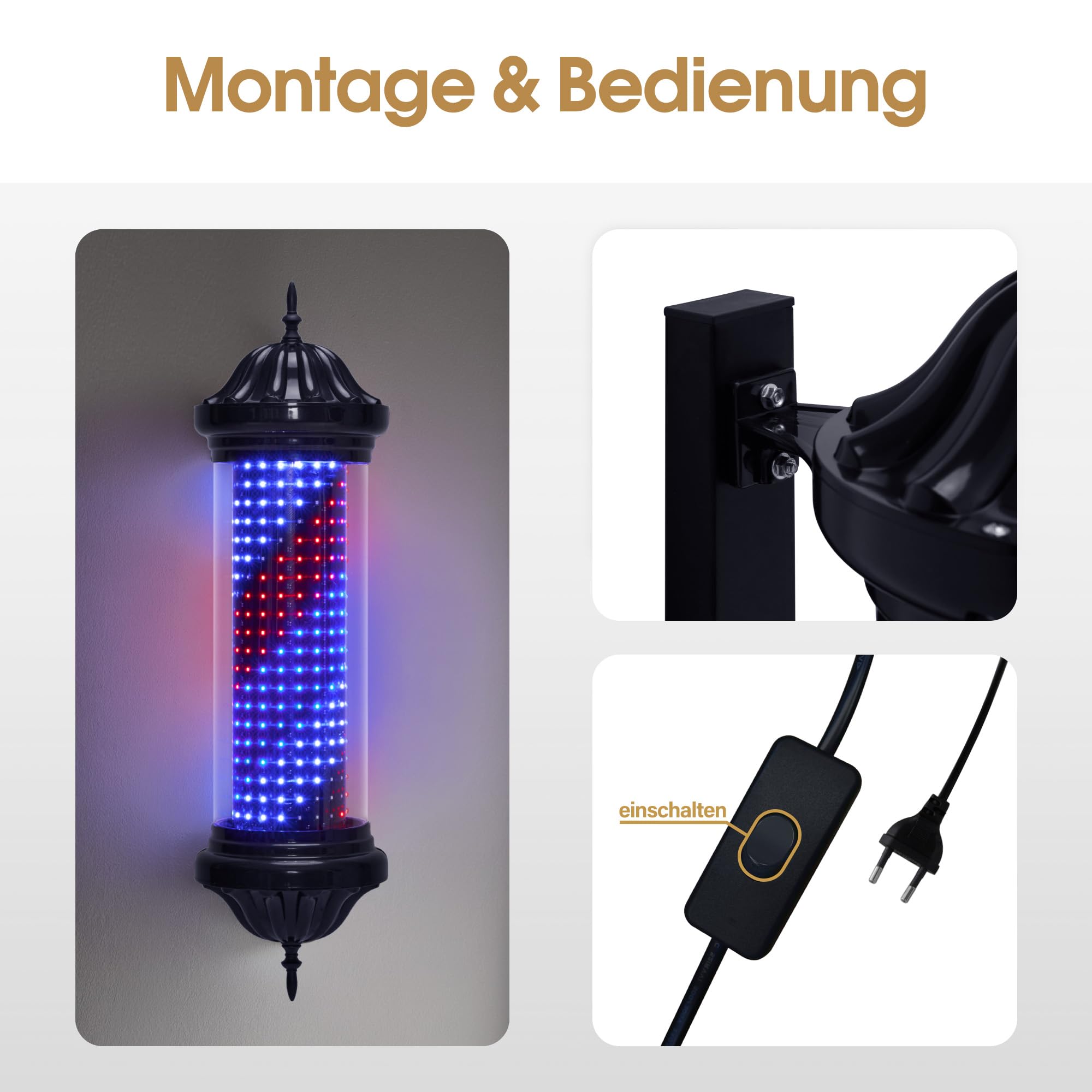 BarberPub Barber Pole kapperspaal, kapperszaak kapperspaal met LED-licht salon meubilair, roterende kapperspaal kapsalon, wandmontage L047BC BarberPub Barber Pole kapperspaal, kapperszaak kapperspaal met LED-licht salon meubilair, roterende kapperspaal kapsalon, wandmontage L047BC