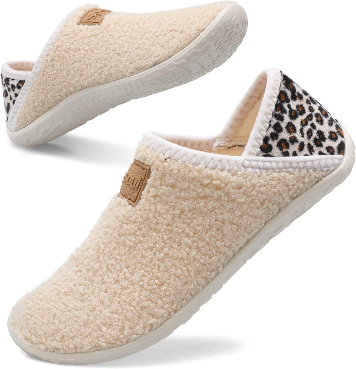 SpesoulWomens Furry Slippers Open Toe Indoor Outdoor House Casual Flat Slides Sandals