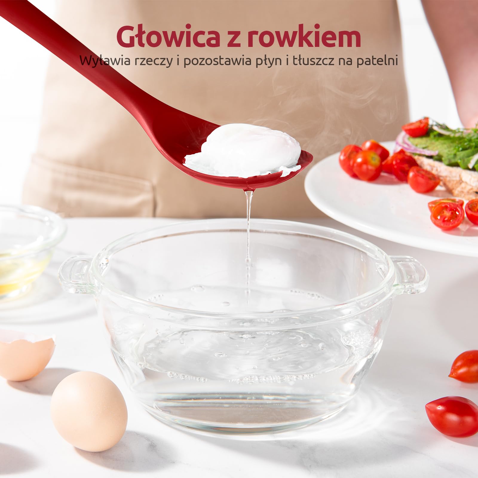 U-Taste 33,9 cm Bardzo Długa Łyżka Silikonowa: łyżka do gotowania odporna na ciepło 315 ℃, solidna i cedzakowa łyżka z powłoką nieprzywierającą do serwowania, mieszania (Czerwony, 2 sztuki)