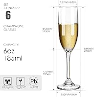Vista 2 de Juego de 6 copas de champán clásicas a granel, elegantes copas de tostado, 6 onzas